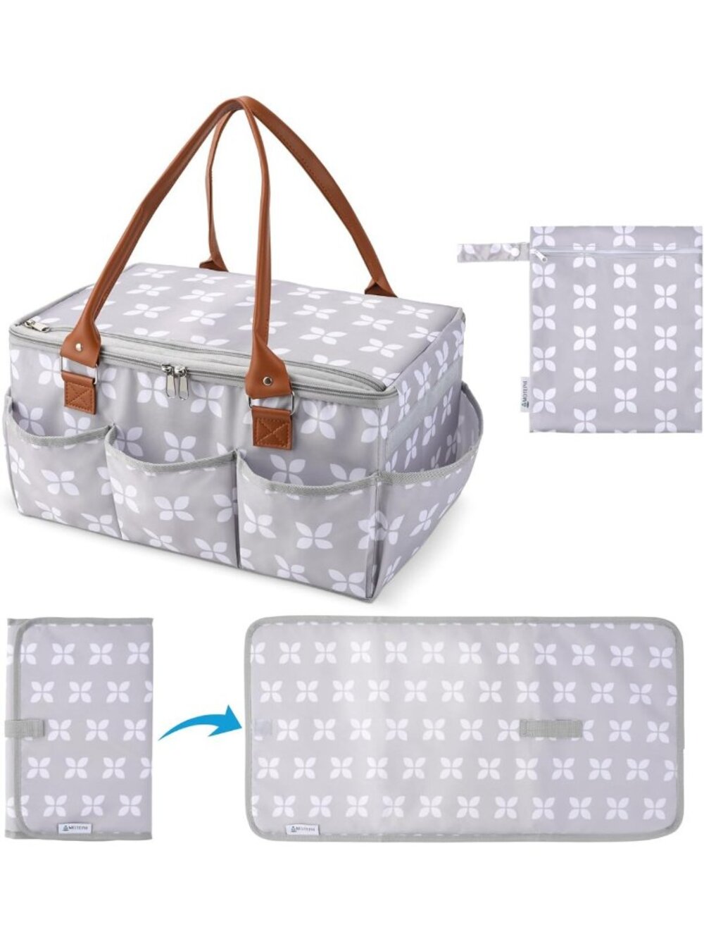 Large Diaper Caddy Organizer with Changing Mat, Portable Baby Essentials Basket